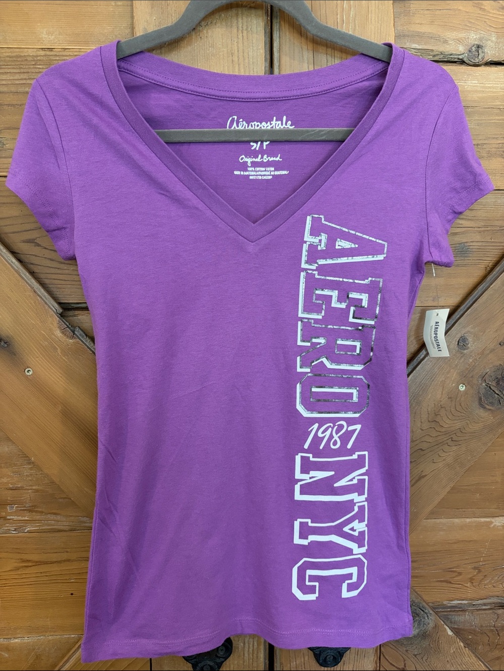 Aeropostale Purple V-Neck Vertical NYC Logo Tee